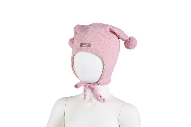 KIVAT Wool Tie Hat, Cable - Pink