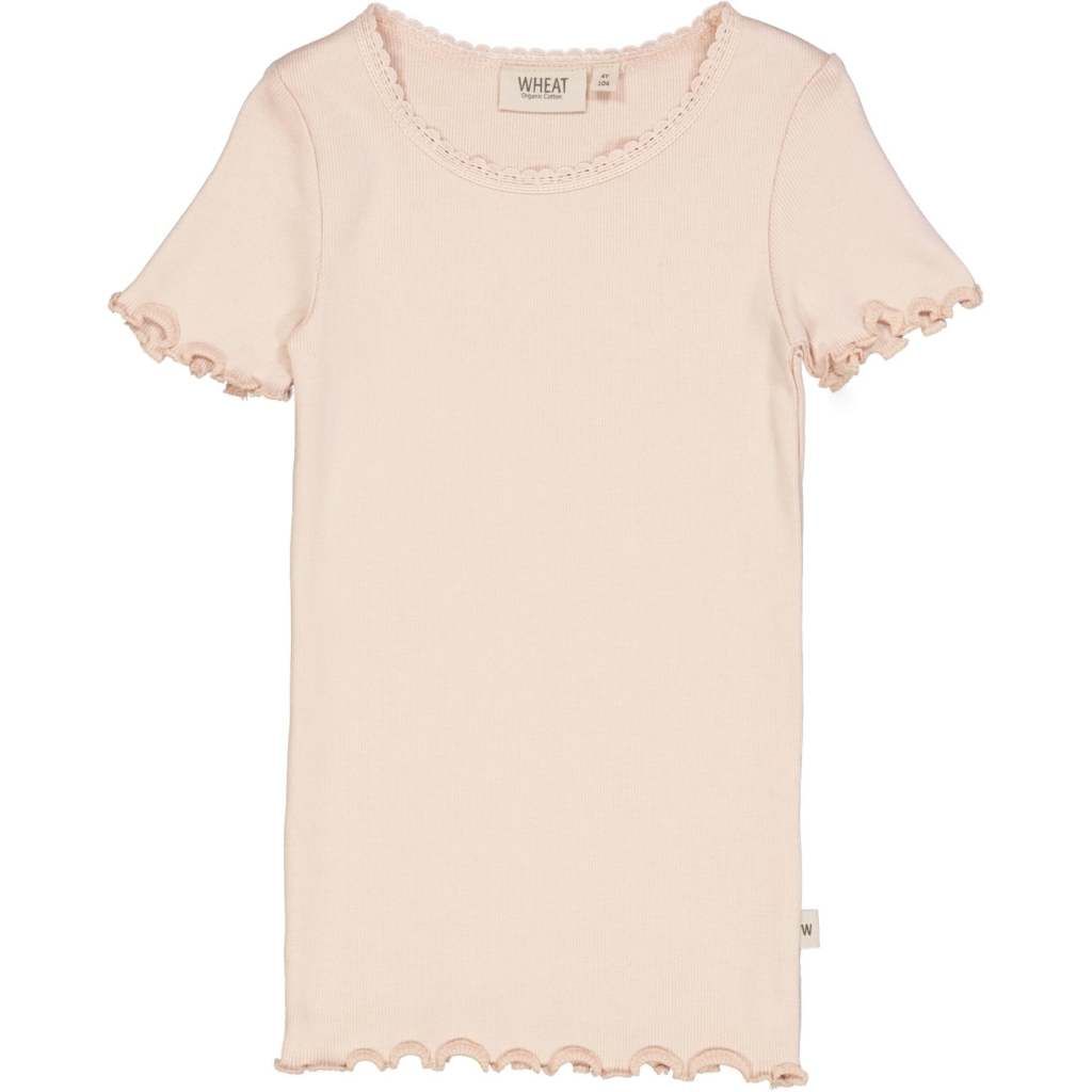 Wheat Rib T-shirt Lace SS - Powder