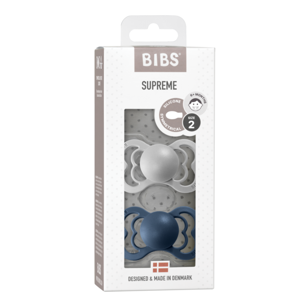 BIBS Supreme 2pk, 6+mnd, Silikon - Cloud/Steel Blue