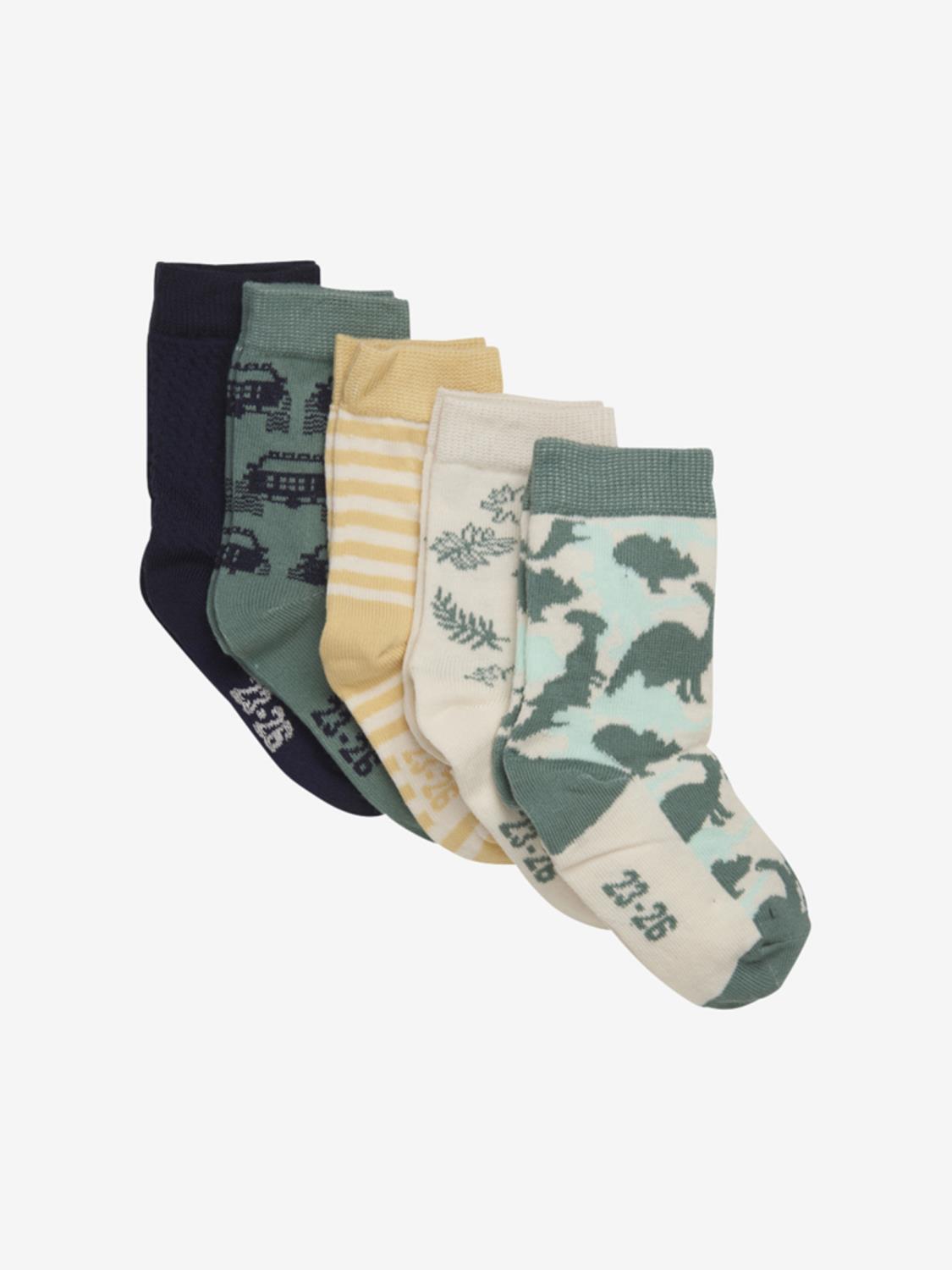 Minymo Socks w/pattern, 5pk - Oil Blue
