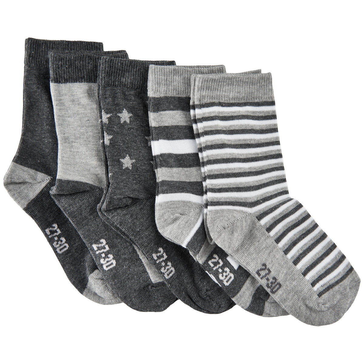 Minymo Sock w/pattern, 5pk - Light Grey Melange