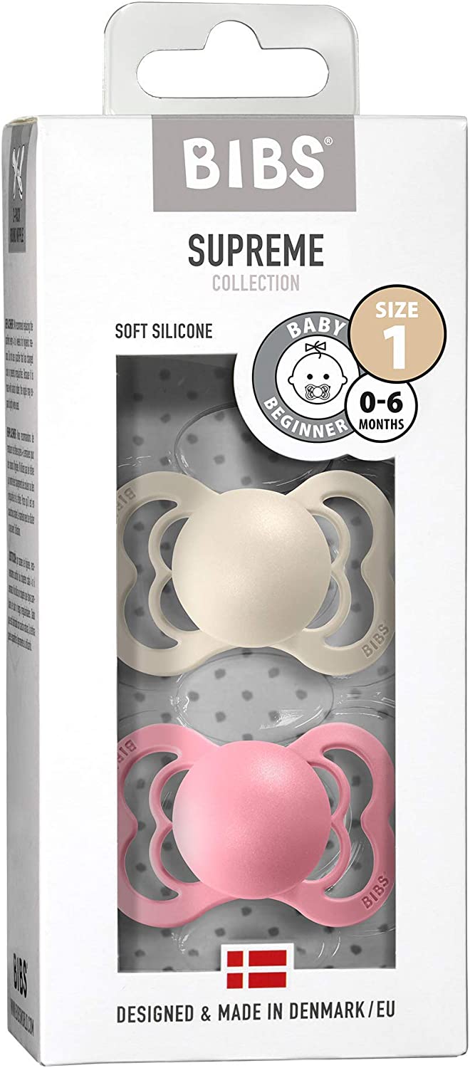 BIBS Supreme 2pk, 0-6mnd, Silikon - Ivory/Baby Pink