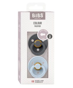 BIBS Colour 2pk, 6mnd+ , Latex - Iron/Baby Blue