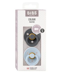 BIBS Colour 2pk, 0-6mnd, Latex - Iron/Baby Blue
