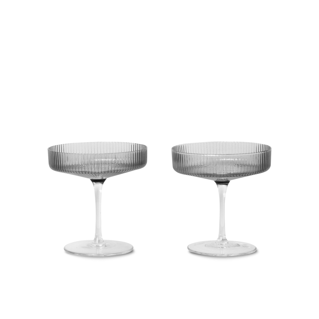 Ferm Living - Ripple Champagneglass - Set of 2 - Smoked Grey