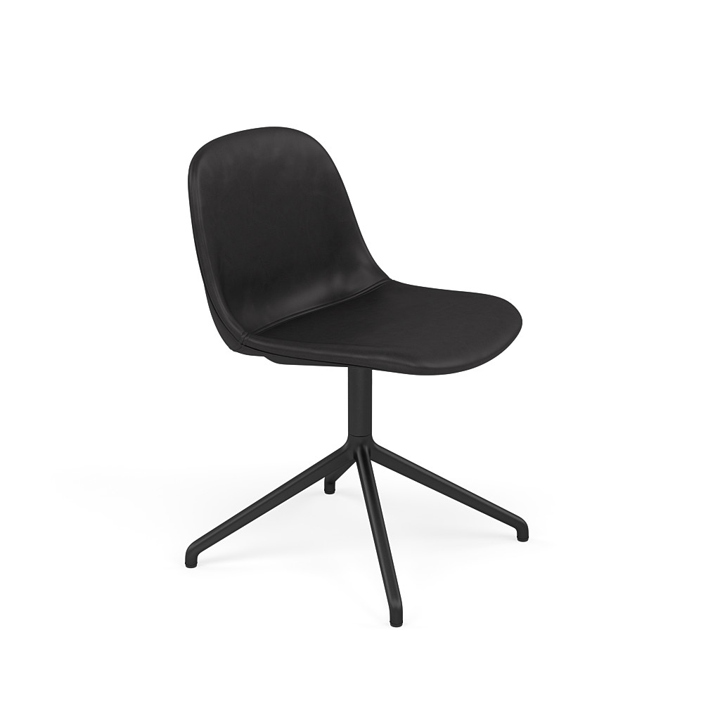 Muuto - Fiber Side Chair Swivel Return Base - Refine Leather Black and Black