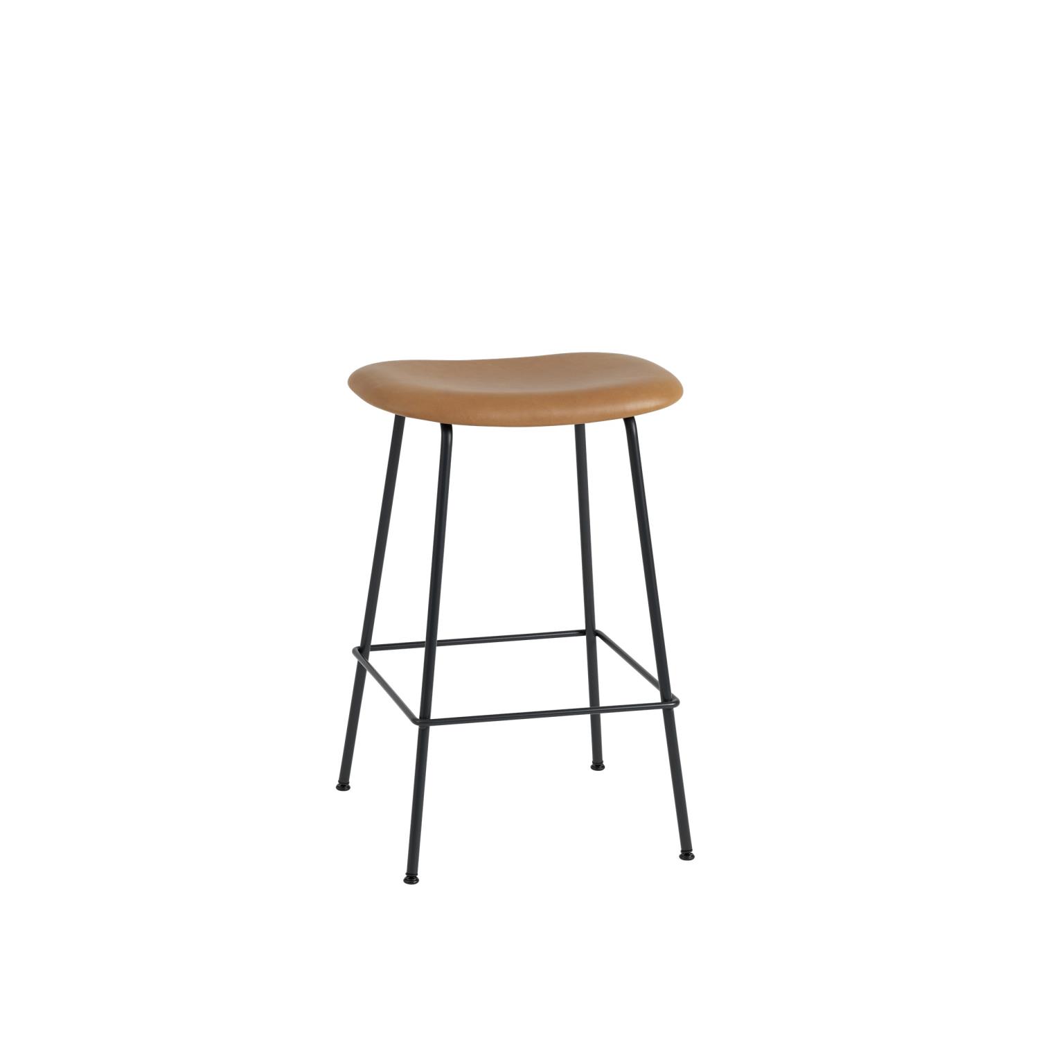 Muuto - Fiber Counter Stool Tube Base - Refine Leather Cognac and Black
