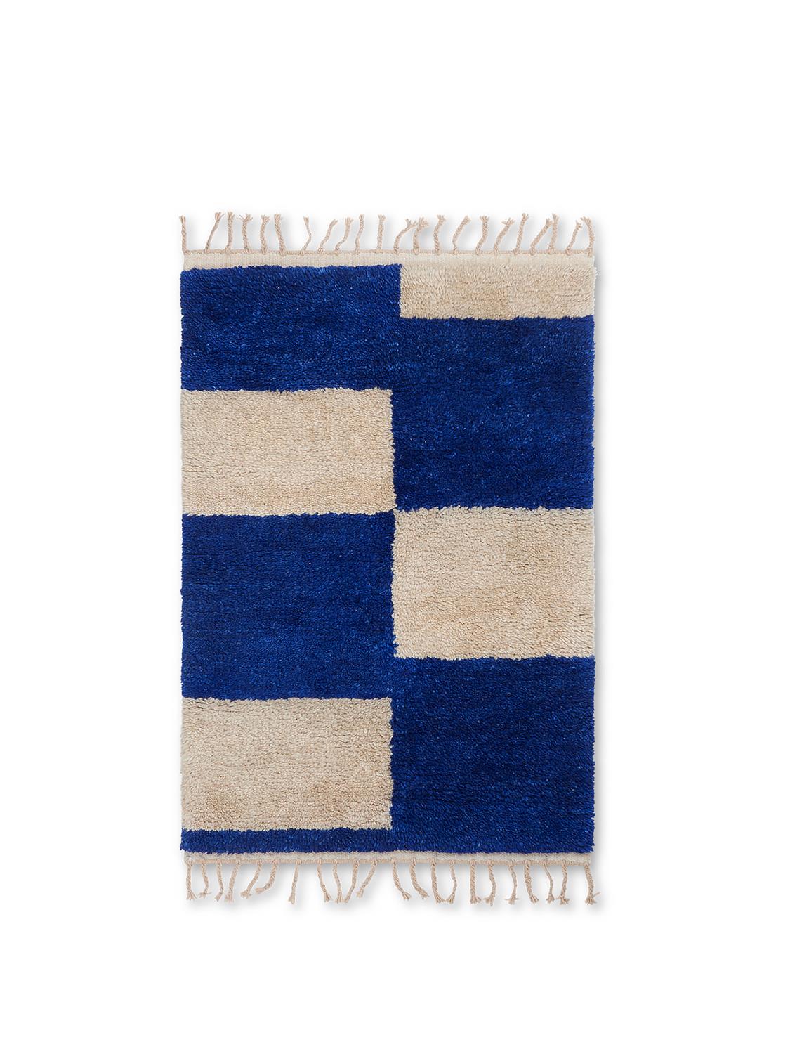 Ferm Living - Mara Knotted Rug - Small - Bright Blue and Off White