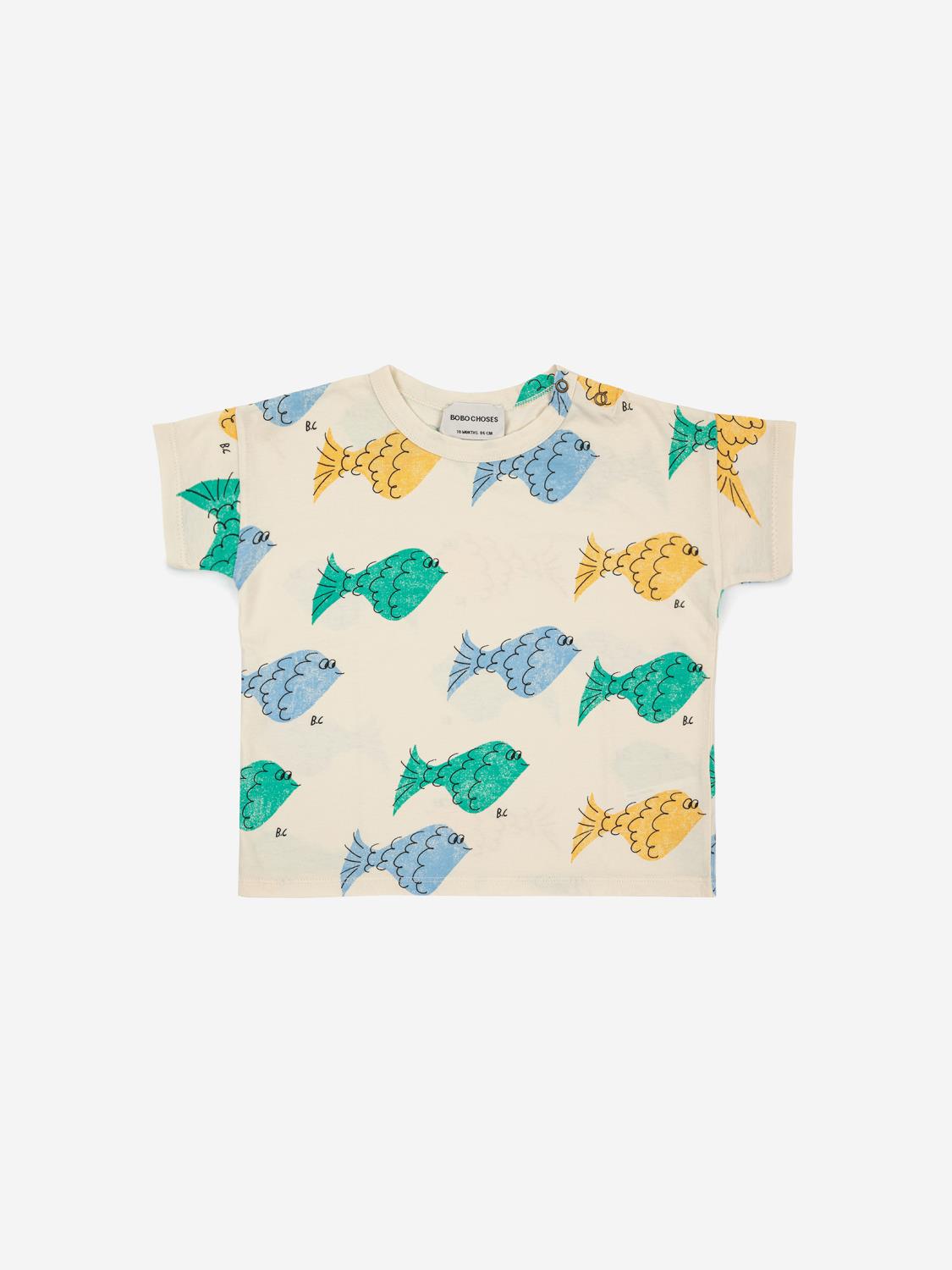 Bobo Choses - Multicolor Fish All Over T-skjorte - White