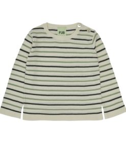 FUB - Baby contrast striped genser - Ecru/Deep Green/Leaf