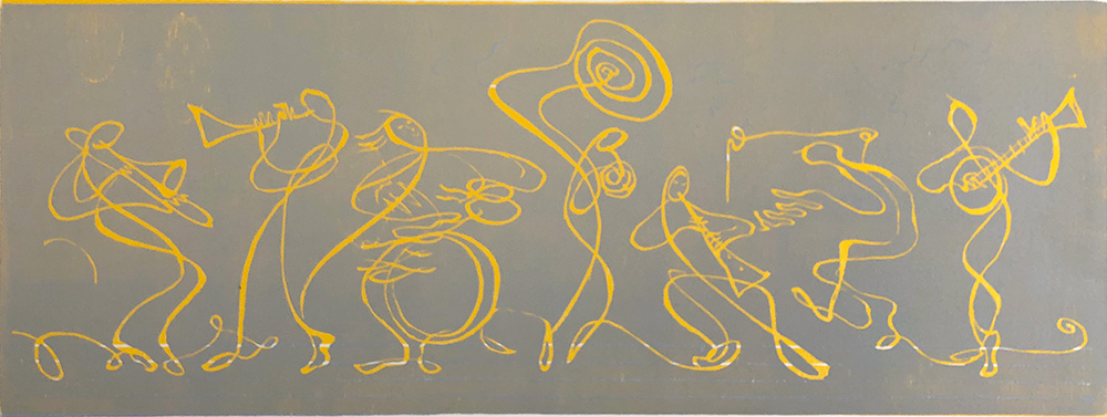 Strindberg, Beate - Linjespill jazz, grå/gul 4/4