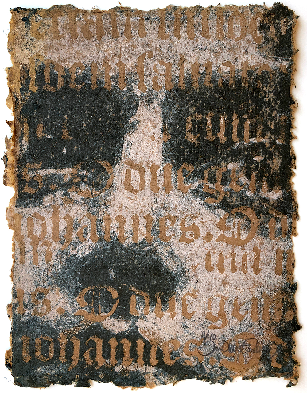 Forberg, Jan Olav - portrett på brunt papir med gotiskskrift 11/40