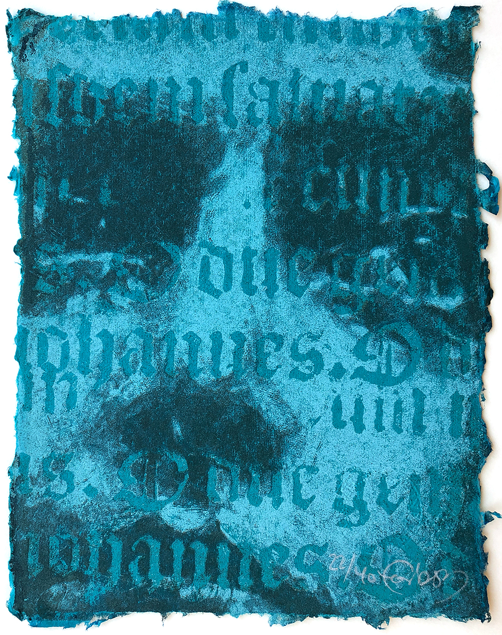 Forberg, Jan Olav - portrett på turkis papir med gotisk skrift 22/40