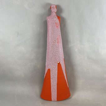 Ertkeramikk - Oransje krakelert, veggskulptur
