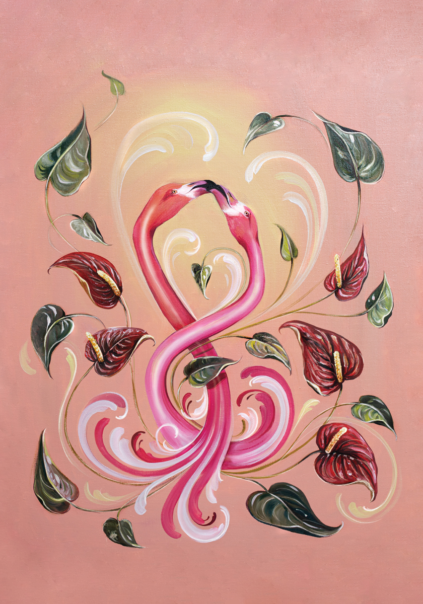 Erlandsen, Mona Stenseth - "Frekk flamingo" med passepartout