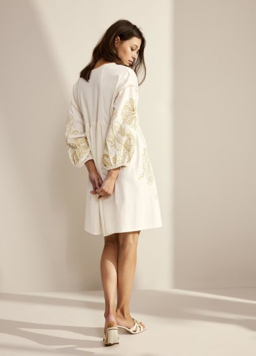 Dress gold embroidery cotton linen 5s1450-11814C5 SUMMUM WOMAN