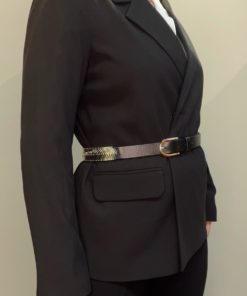 Black leather belt with gold