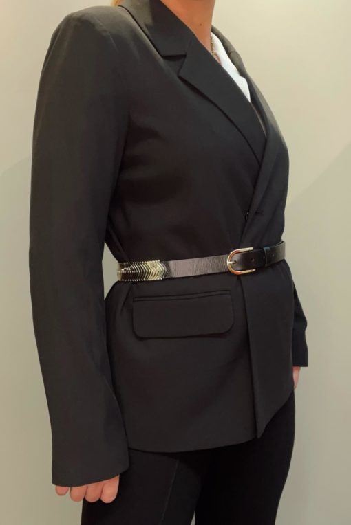 Black leather belt with gold