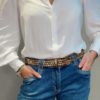 Brown leather belt with brass/gold