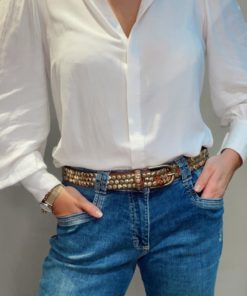 Brown leather belt with brass/gold