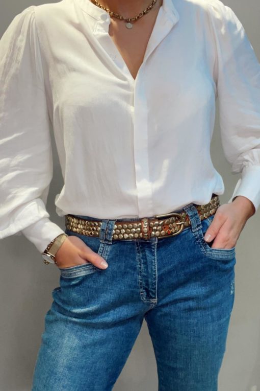 Brown leather belt with brass/gold