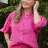 Clara, button blouse, linen pink fucsia