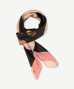 Allis, printed silk scarf Choc/Coral