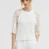 Myra, knit w. lace sleeves - White