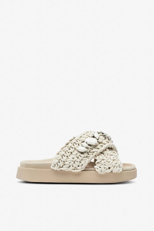 Inuikii woven slipper w.stone - White
