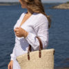 Straw bag w. leather - Sand