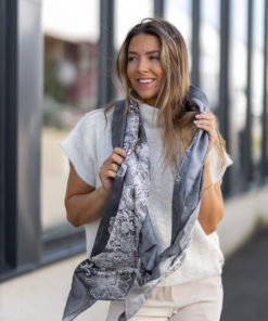 Joory, printed silk scarf - Dark grey