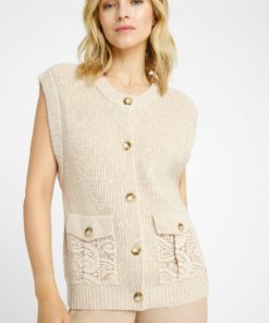 Kiss, knit vest cardigan - sand