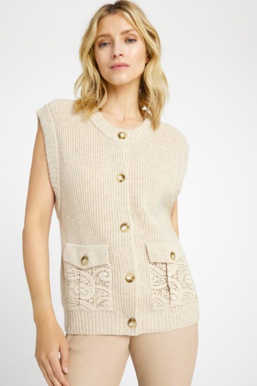 Kiss, knit vest cardigan - sand