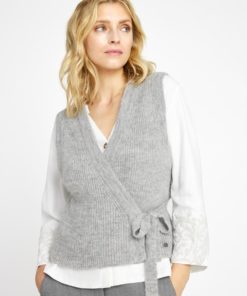 Tinaia, wrap knit top - Steel