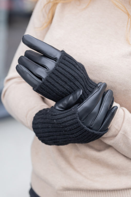 Day Leather knit glove - Black