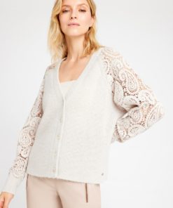 Magda, v-neck knit w. lace - ChateaGray