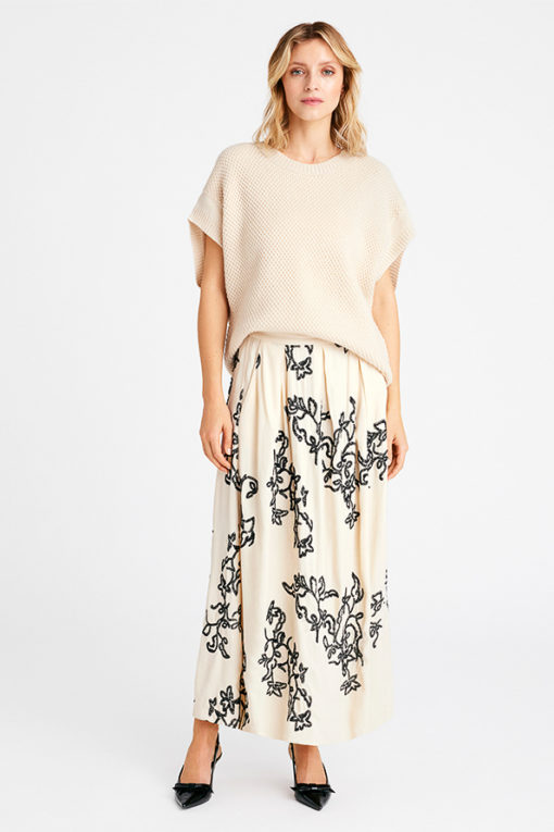 Mabell, long embroidery skirt - Sand