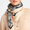 Inette, big printed silk scarf - Black/sand