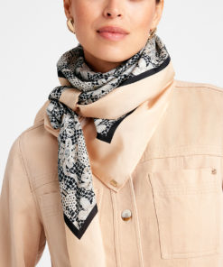 Inette, big printed silk scarf - Black/sand