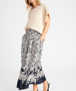 Mabell, midi+ pleated skirt - Blue/sand
