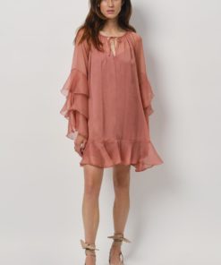 Solstice boho chiffon short dress - Amber glow