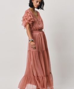 Xevi boho maxi chiffon dress - Amber glow