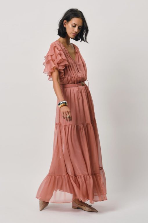 Xevi boho maxi chiffon dress - Amber glow