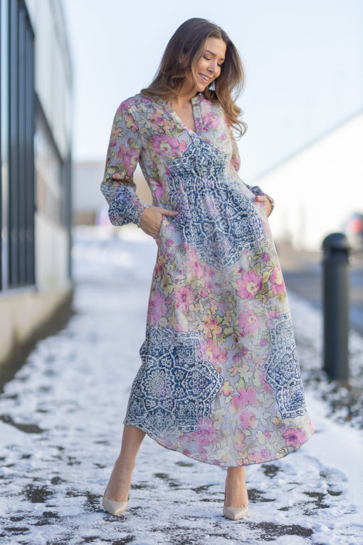 Hali, long dress - Rose/navy