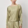 Rocco satin button top - Sunlit grass