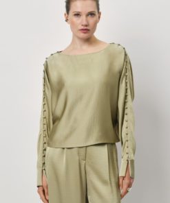 Rocco satin button top - Sunlit grass