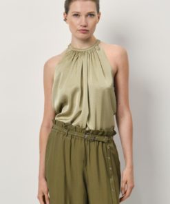 Elody satin halter top - Sunlit grass