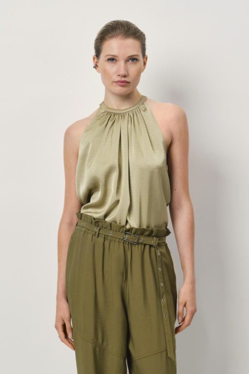 Elody satin halter top - Sunlit grass