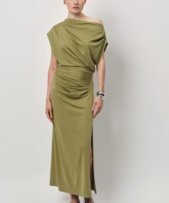 Jett off-shoulder jersey dress - Olive glow