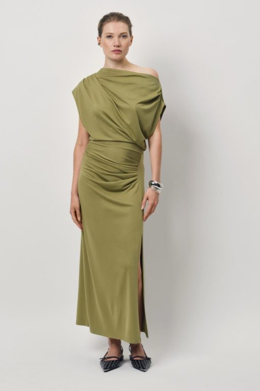 Jett off-shoulder jersey dress - Olive glow